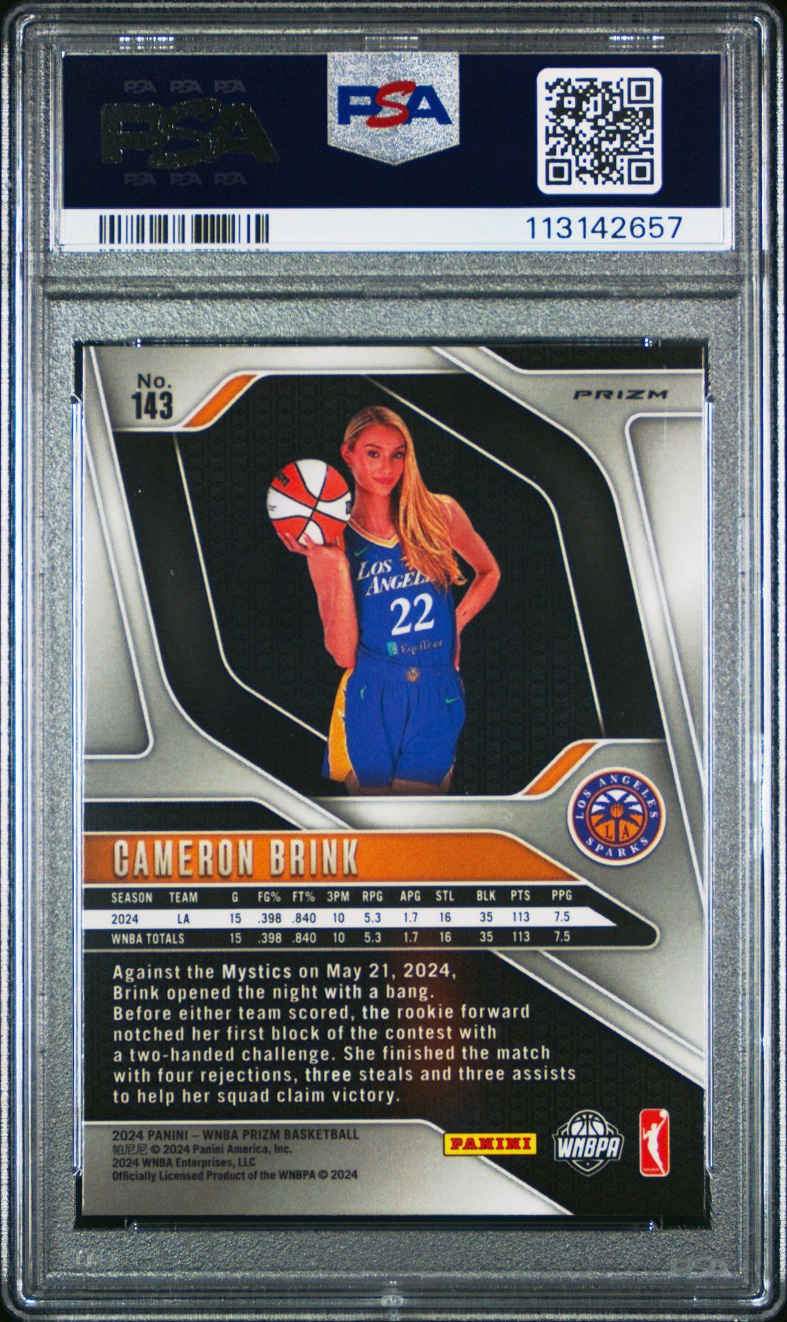 2024 Panini Prizm Wnba Cameron Brink #143 (Blue Velocity) Nm-Mt 8 back