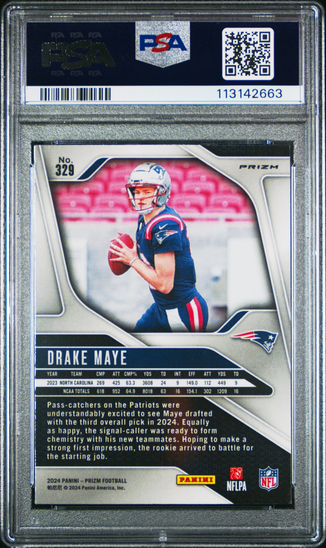 2024 Panini Prizm Drake Maye #329 (Lazer Prizm) Mint 9 back