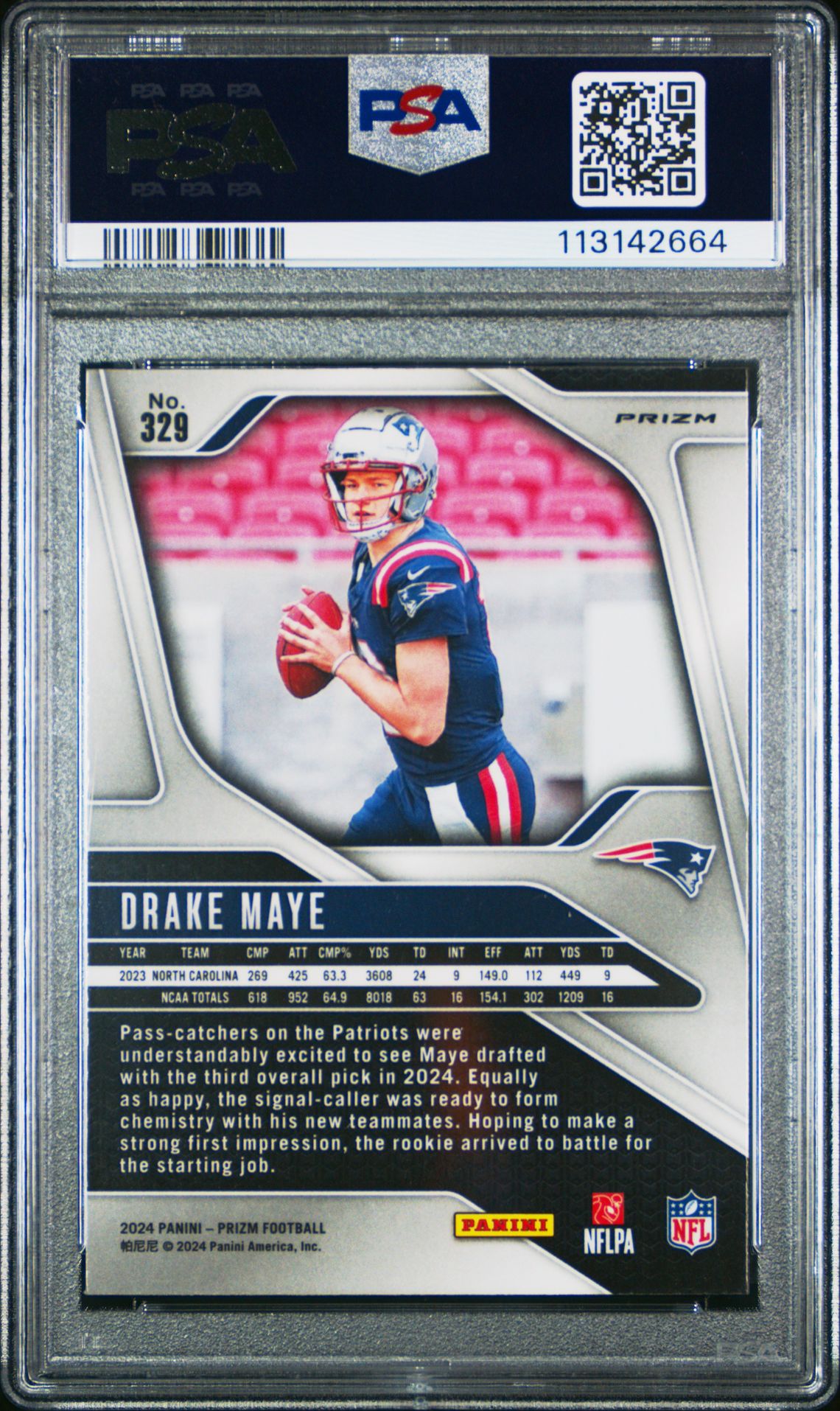 2024 Panini Prizm Drake Maye #329 (Lazer Prizm) Mint 9 back