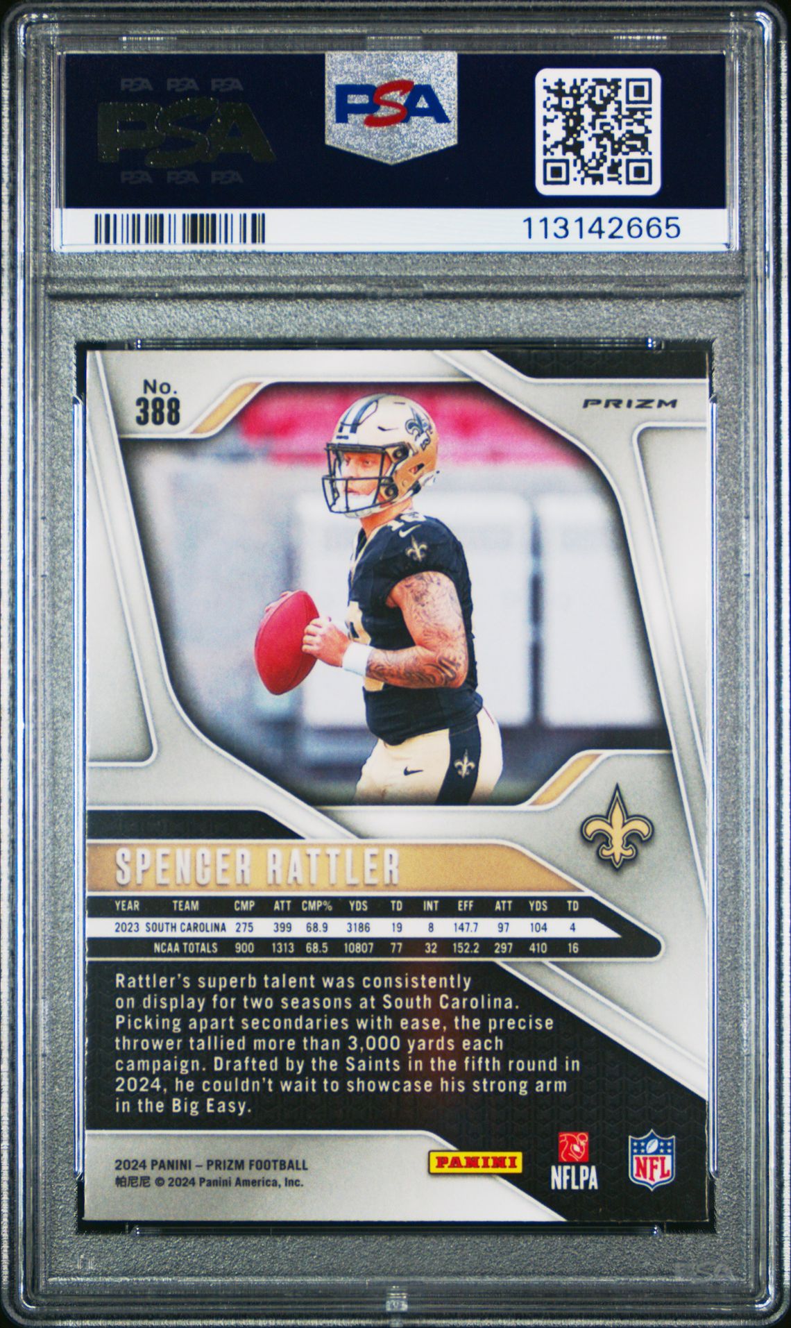 2024 Panini Prizm Spencer Rattler #388 (Lazer Prizm) Mint 9 back