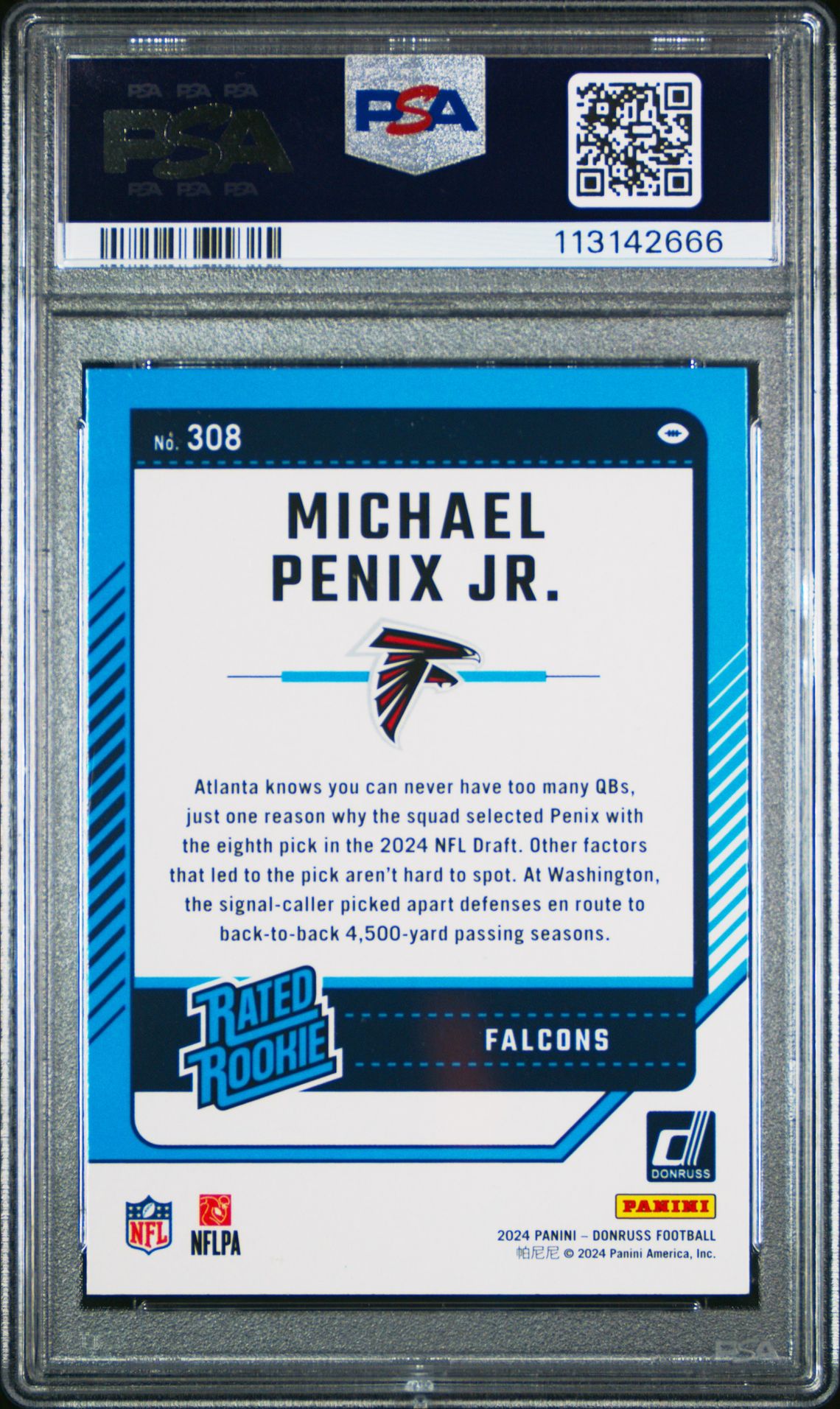 2024 Panini Donruss Michael Penix Jr. #308 (Press Proof Blue) Mint 9 back