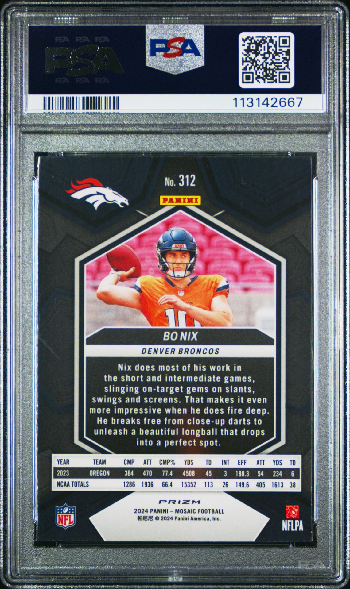 2024 Panini Mosaic Bo Nix #312 (Green) Nm-Mt 8 back