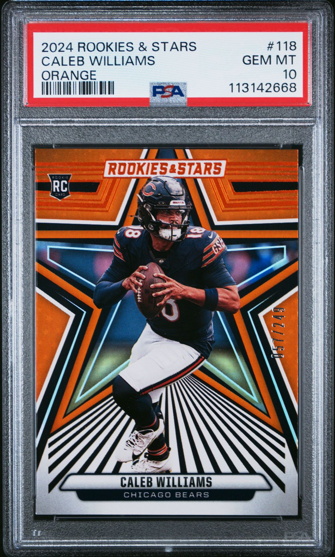 2024 Panini Rookies & Stars Caleb Williams #118 (Orange) Gem Mt 10 front