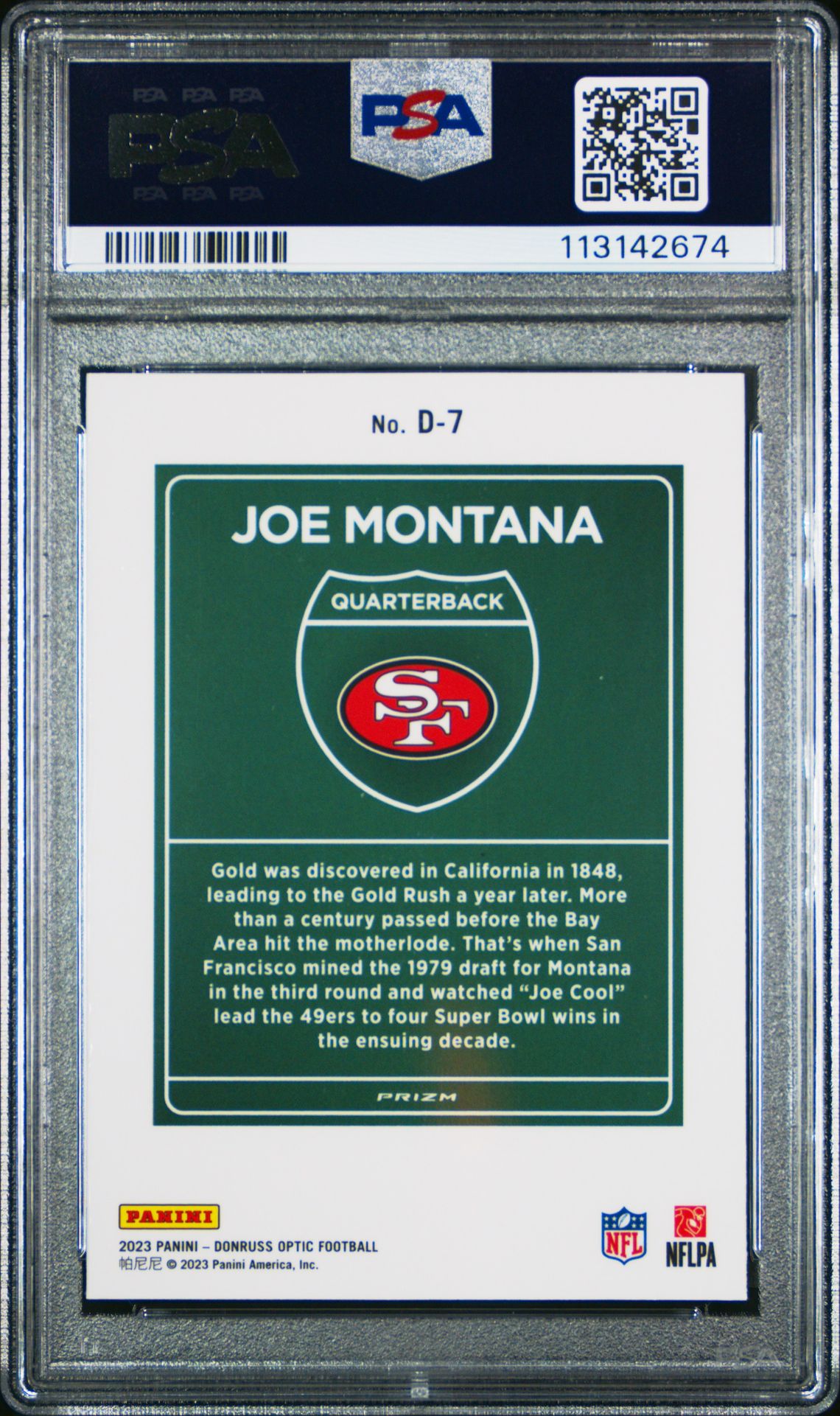 2023 Panini Donruss Optic Downtown! Joe Montana #D7 Mint 9 back