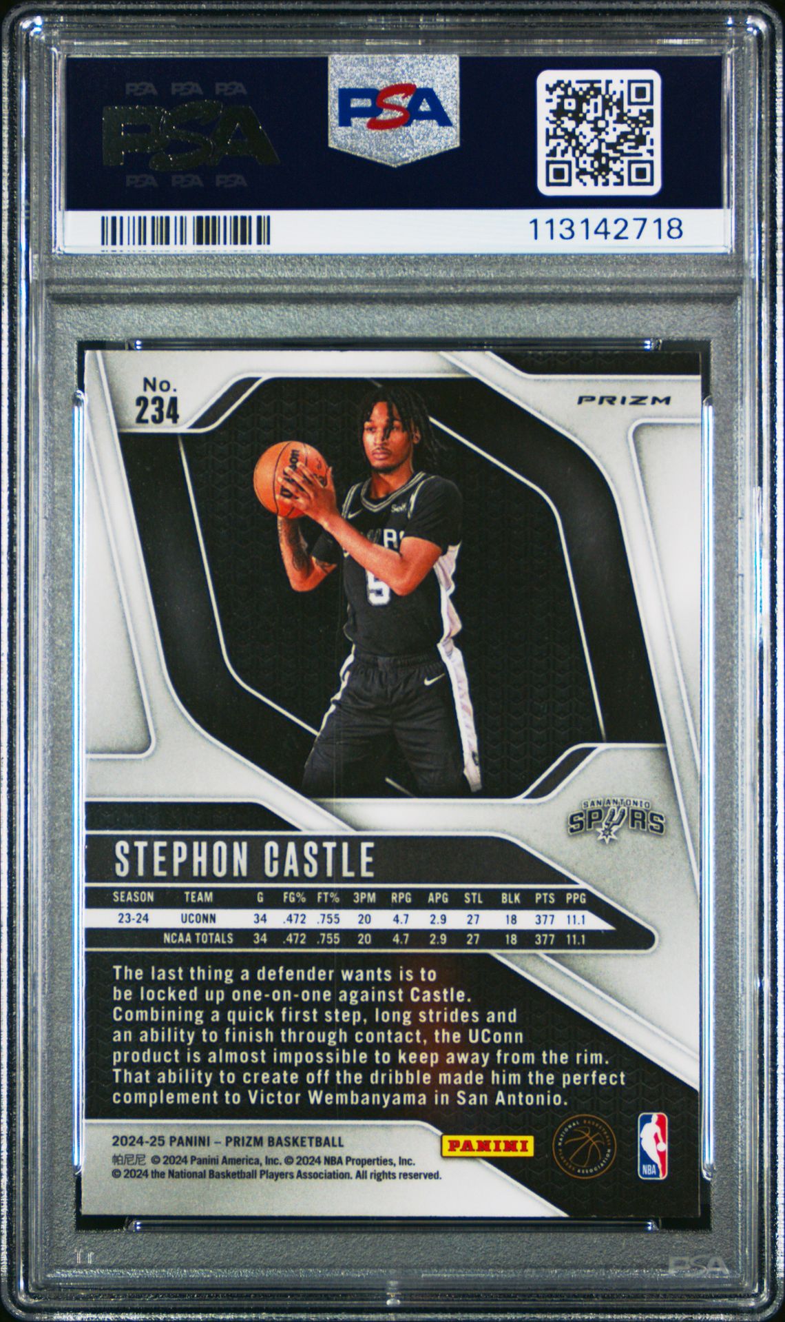 2024 Panini Prizm Stephon Castle #234 (Silver Prizm) Mint 9 back