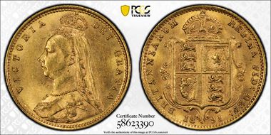 1891 1/2 Sov S-3869D Low Shield, No JEB MS61