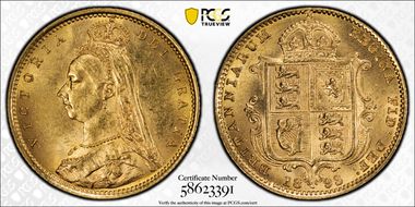1893 1/2 Sov S-3869D Jubilee Head MS62