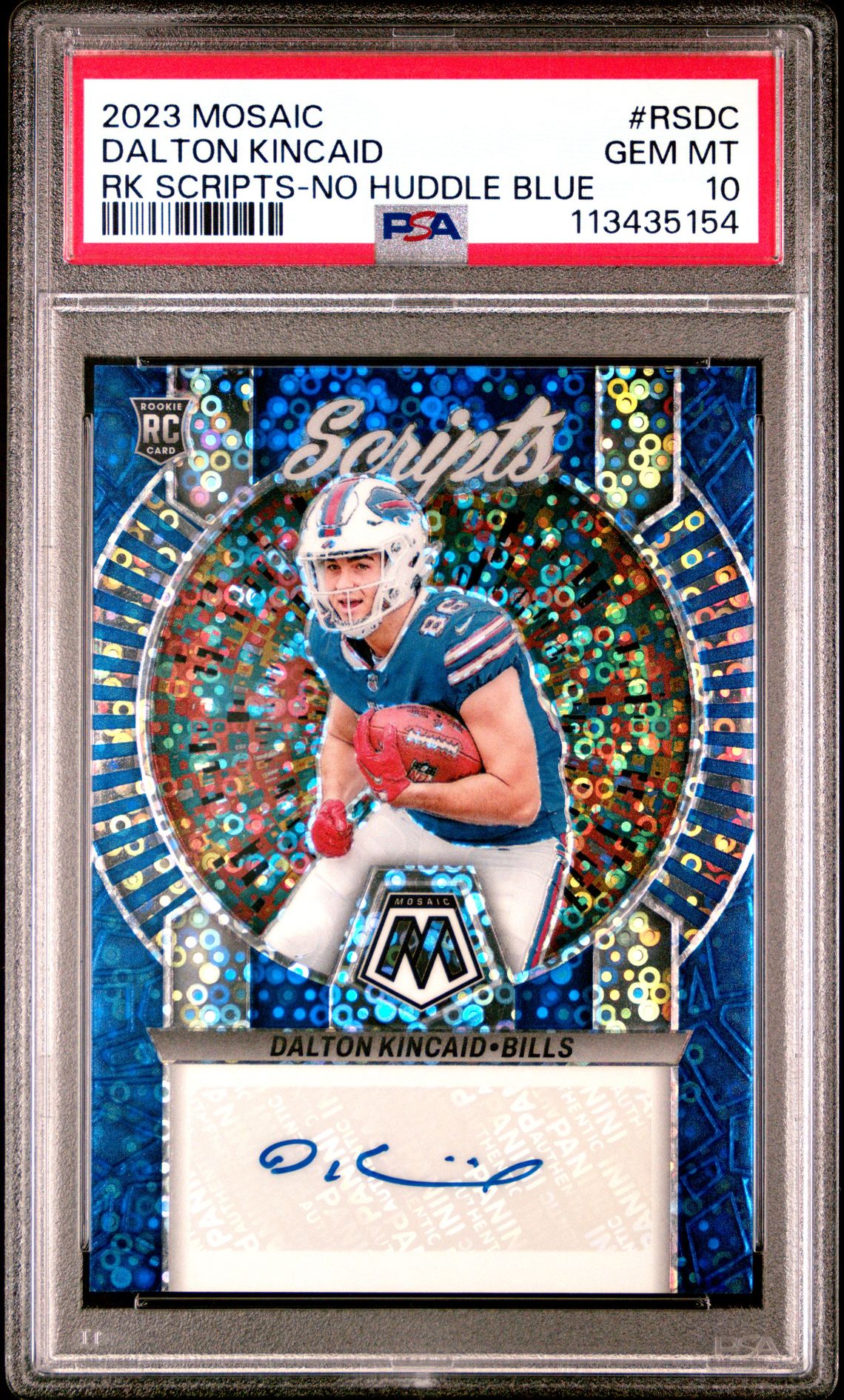 2023 Panini Mosaic Rookie Scripts Dalton Kincaid #Rsdc (Rk Scripts-No Huddle Blue) Gem Mt 10 front