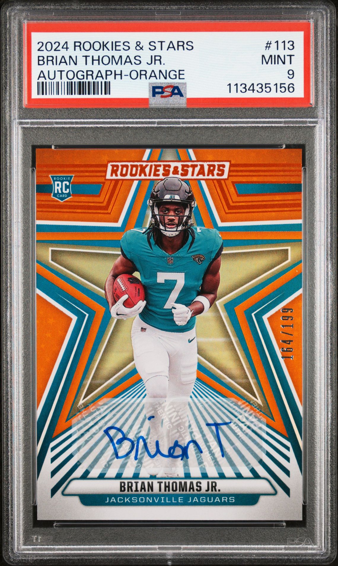 2024 Panini Rookies & Stars Brian Thomas Jr. #113 (Autograph-Orange) Mint 9 front