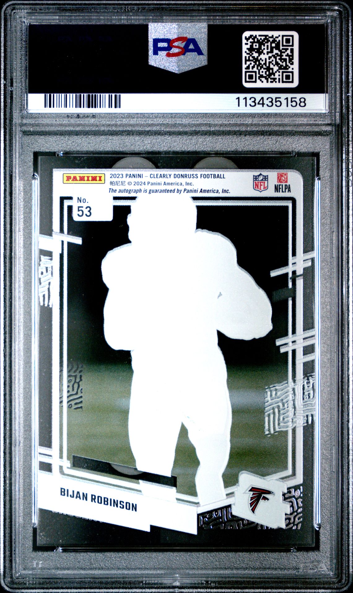 2023 Panini Clearly Donruss Bijan Robinson #53 (Autograph) Gem Mt 10 back