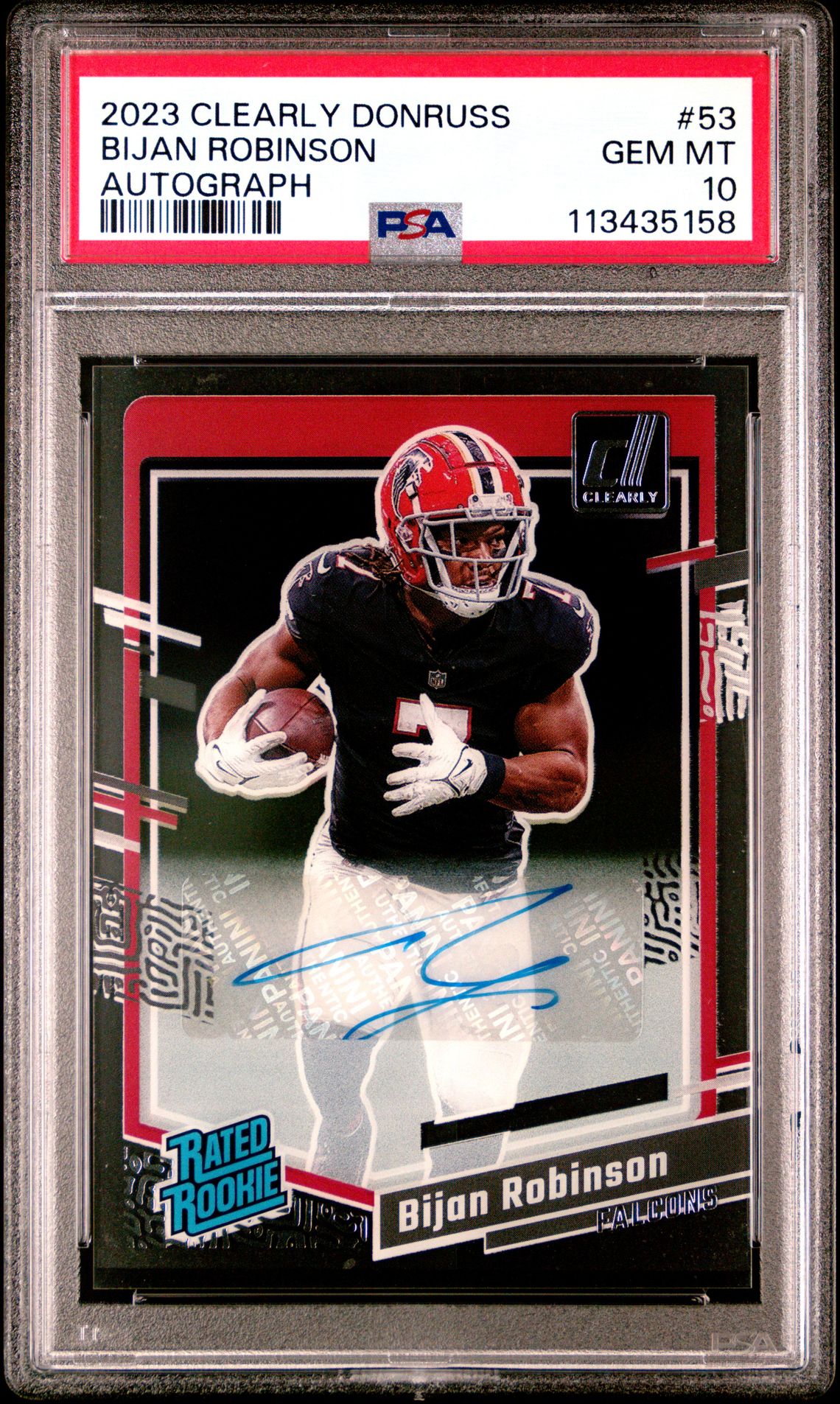 2023 Panini Clearly Donruss Bijan Robinson #53 (Autograph) Gem Mt 10 front