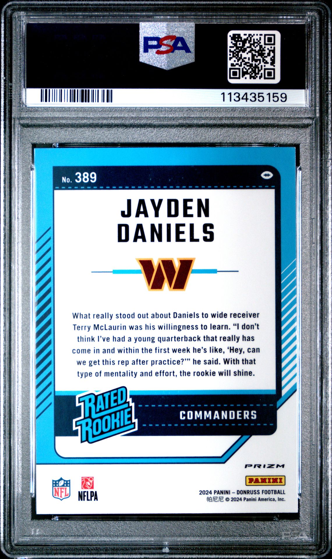 2024 Panini Donruss Jayden Daniels #389 (Optic Preview-Pink) Mint 9 back