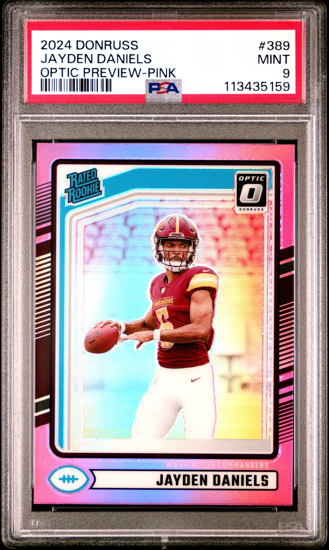 2024 Panini Donruss Jayden Daniels #389 (Optic Preview-Pink) Mint 9 front