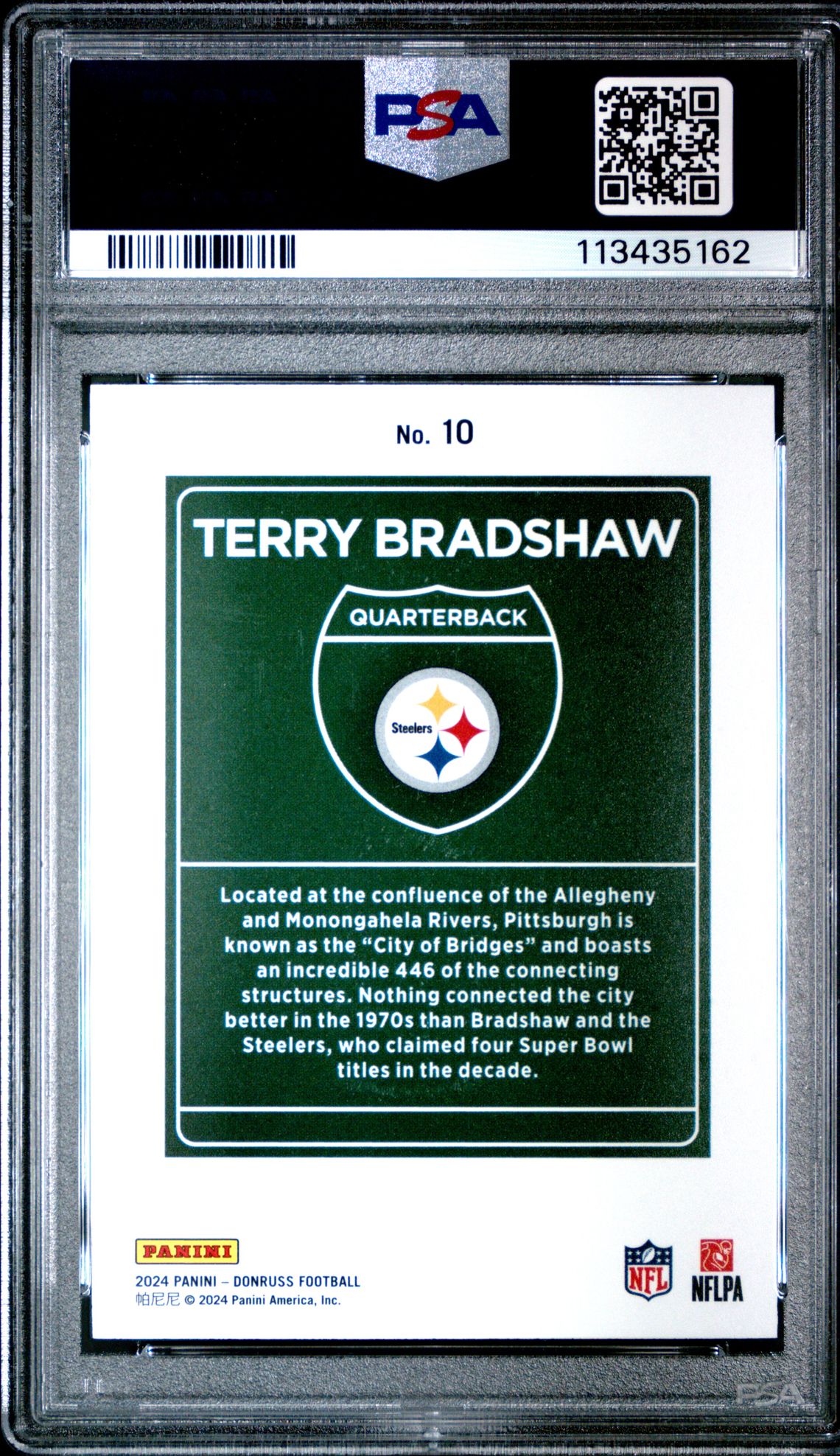 2024 Panini Donruss Downtown! Terry Bradshaw #10 (Downtown) Mint 9 back