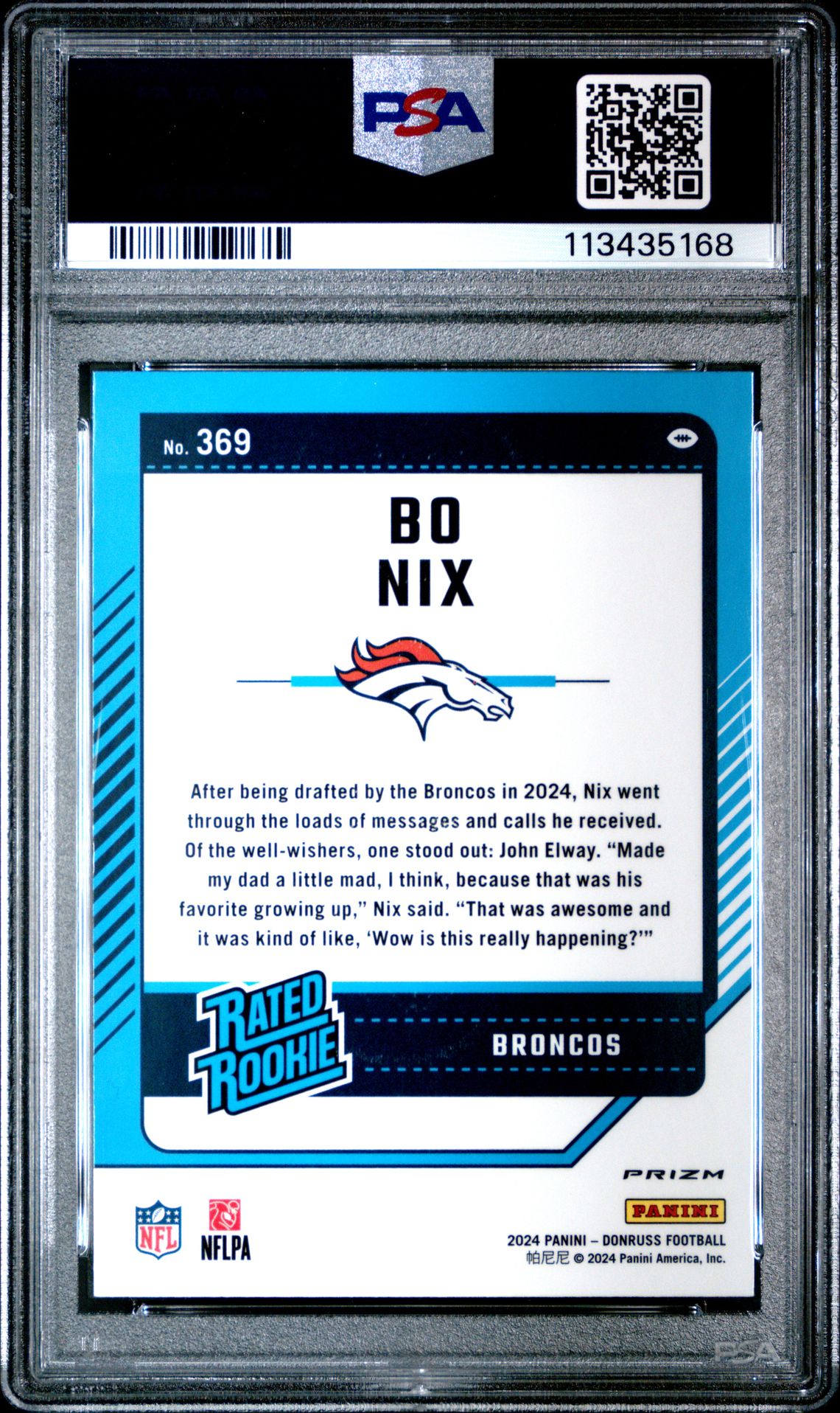 2024 Panini Donruss Bo Nix #369 (Optic Preview-Red & Green) Gem Mt 10 back