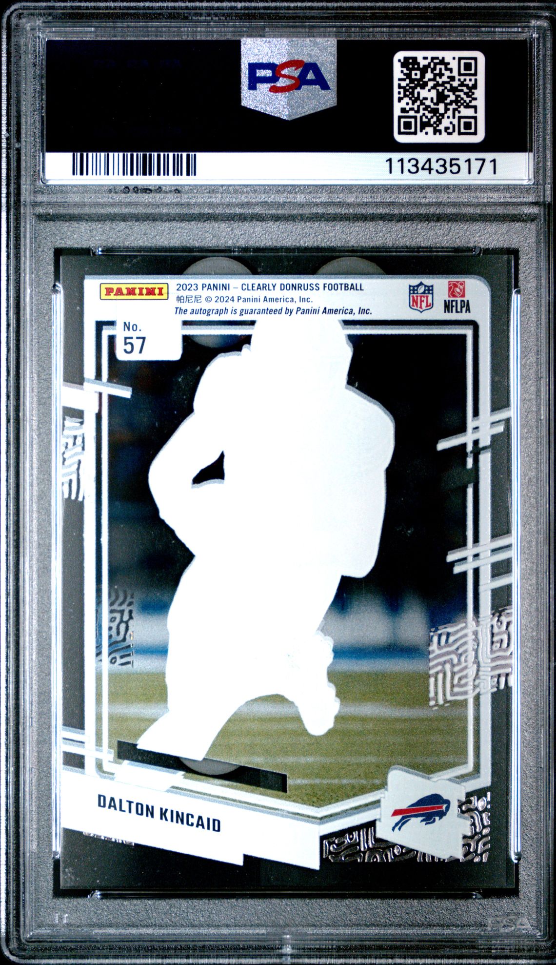 2023 Panini Clearly Donruss Dalton Kincaid #57 (Autograph) Gem Mt 10 back