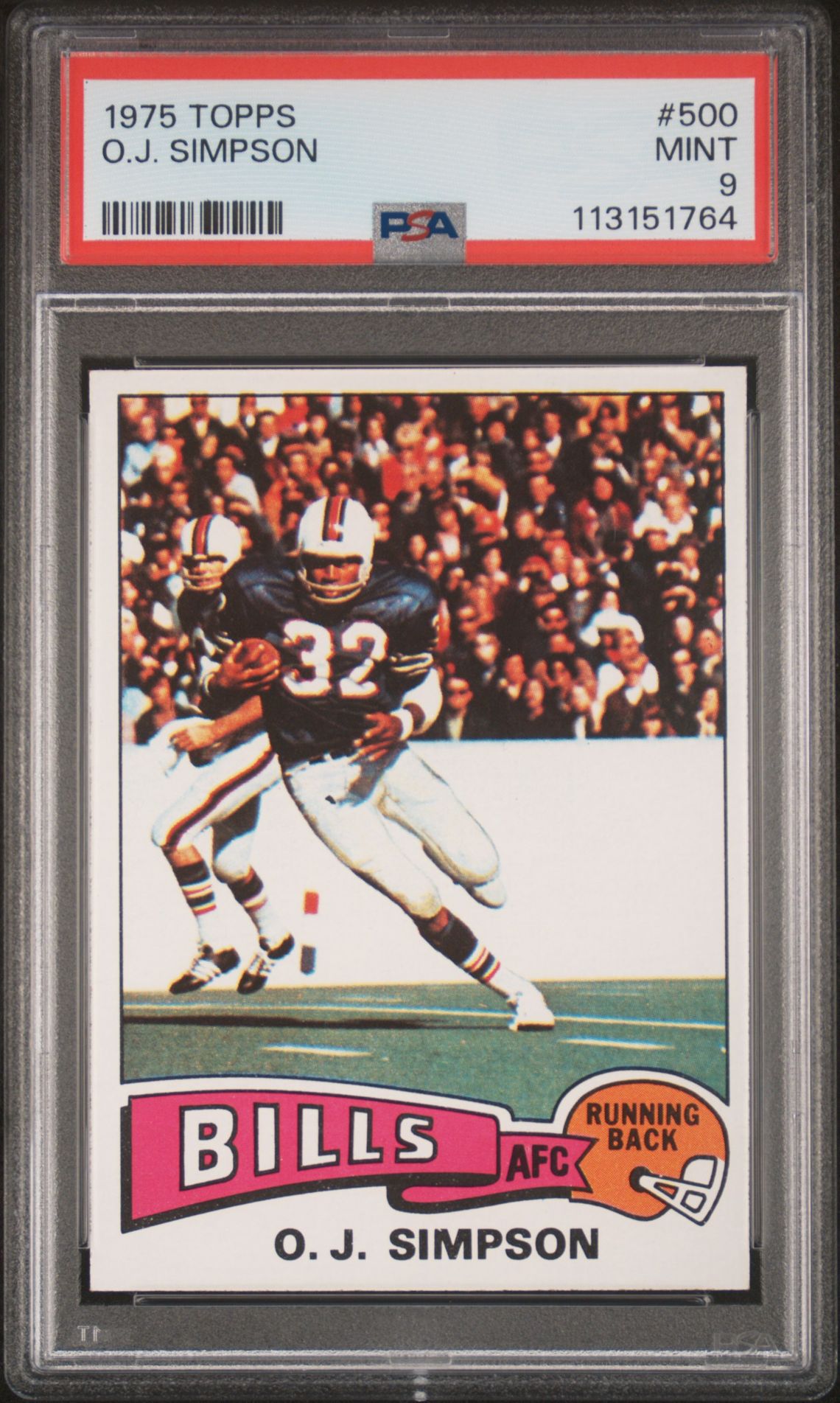 1975 Topps #500 O.J. Simpson front