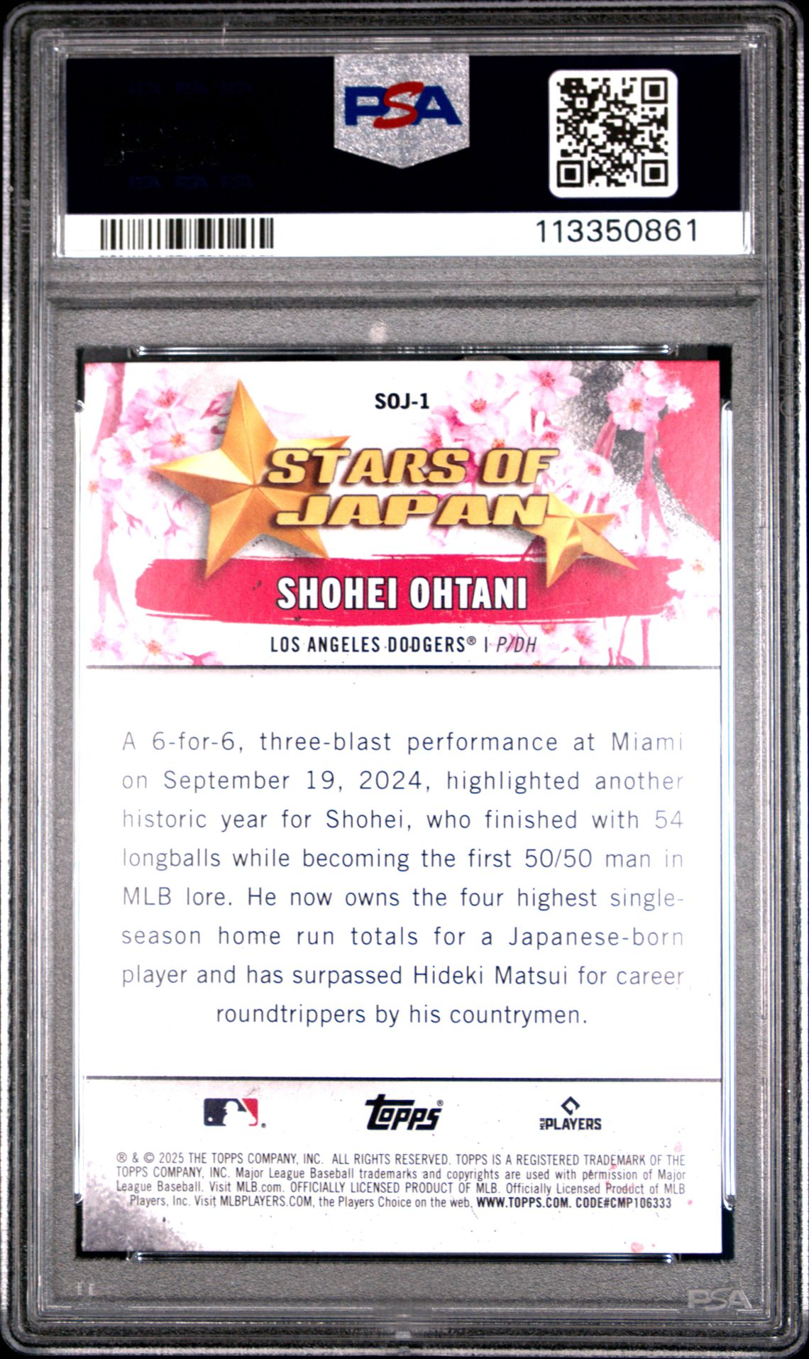 2025 Topps Tokyo Series Stars Of Japan Shohei Ohtani #Soj1 Gem Mt 10 back