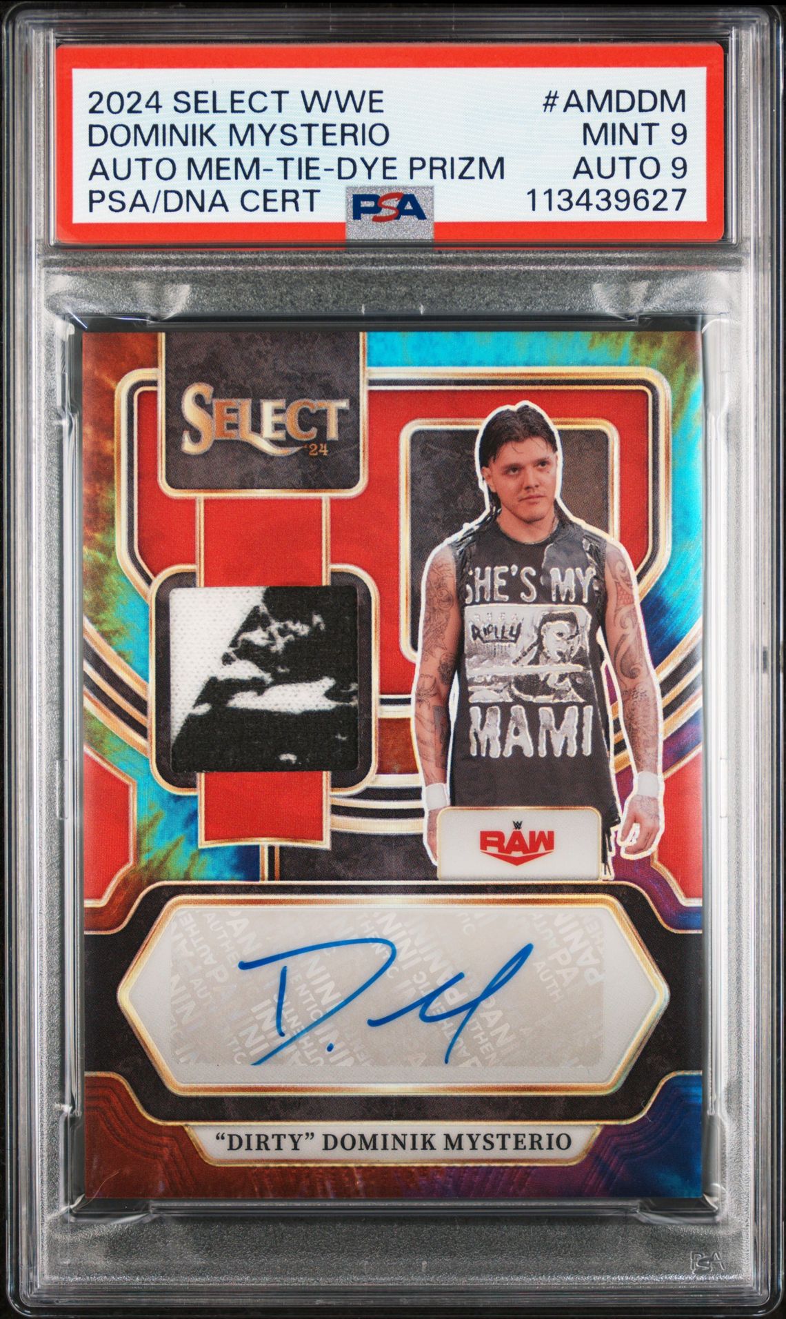 2024 Panini Select Wwe Autographed Memorabilia Dominik Mysterio #Amddm (Auto Mem-Tie-Dye Prizm) Mint 9 front