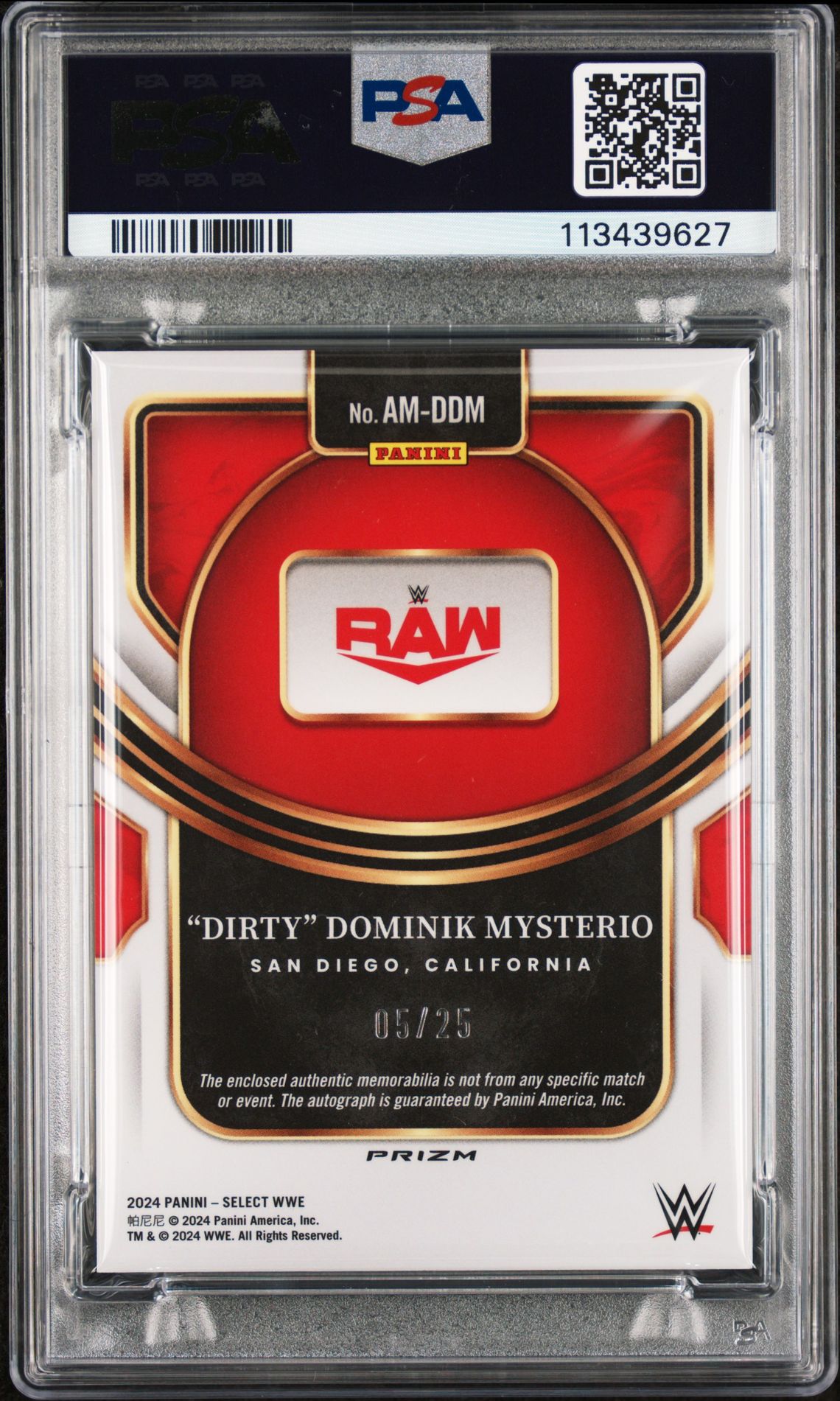 2024 Panini Select Wwe Autographed Memorabilia Dominik Mysterio #Amddm (Auto Mem-Tie-Dye Prizm) Mint 9 back