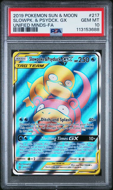 2019 Pokemon POKEMON SUN & MOON UNIFIED MINDS FA #217 Slowpk. & Psydck. Gx front