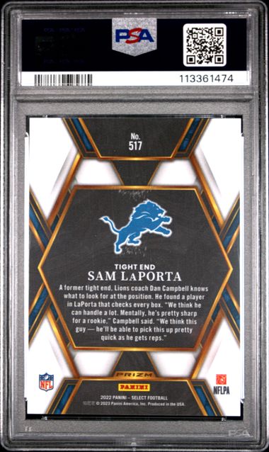 2022 Panini Select Sam Laporta #517 Gem Mt 10 back