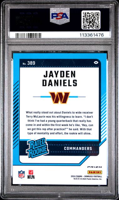 2024 Panini Donruss Jayden Daniels #389 (Optic Preview-Blue Scope) Mint 9 back