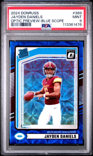 2024 Panini Donruss Jayden Daniels #389 (Optic Preview-Blue Scope) Mint 9 front