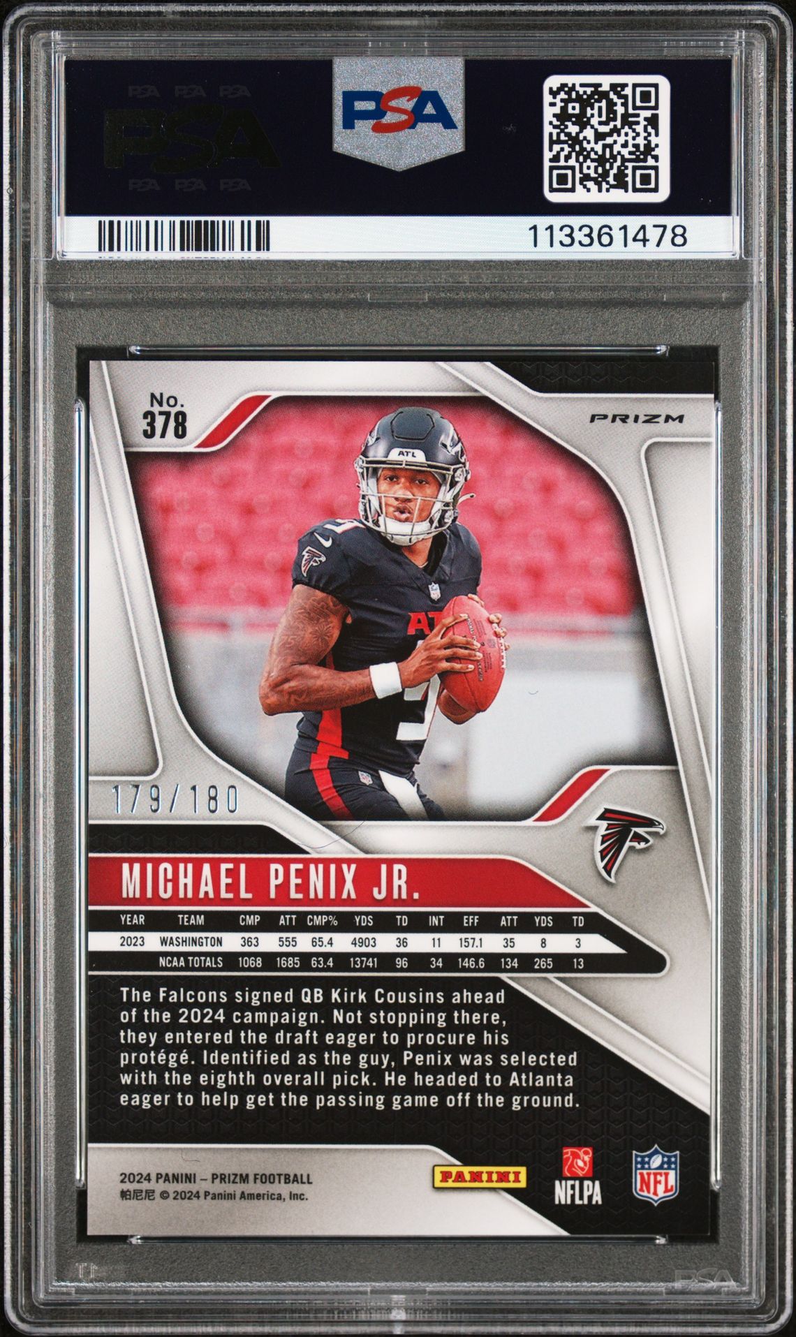 2024 Panini Prizm Michael Penix Jr. #378 (Hyper Prizm) Mint 9 back