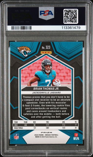 2024 Panini Mosaic Brian Thomas Jr. #323 (Green) Gem Mt 10 back