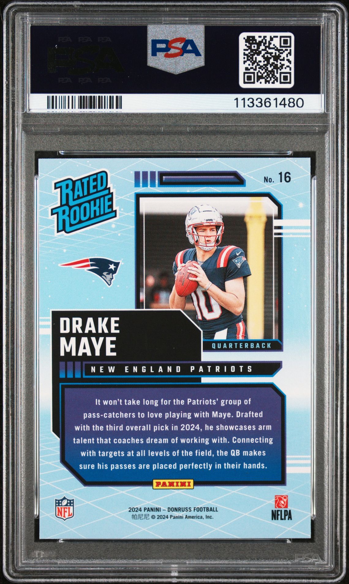 2024 Panini Donruss Rated Rookies Retro Drake Maye #16 Gem Mt 10 back
