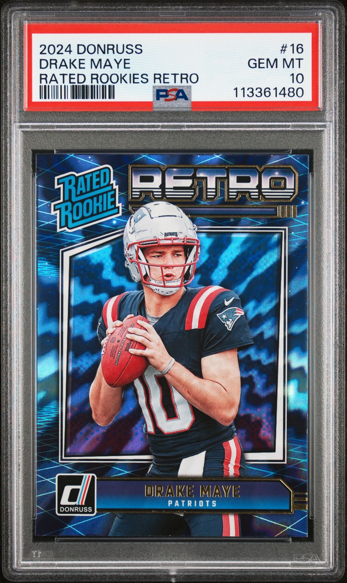 2024 Panini Donruss Rated Rookies Retro Drake Maye #16 Gem Mt 10 front