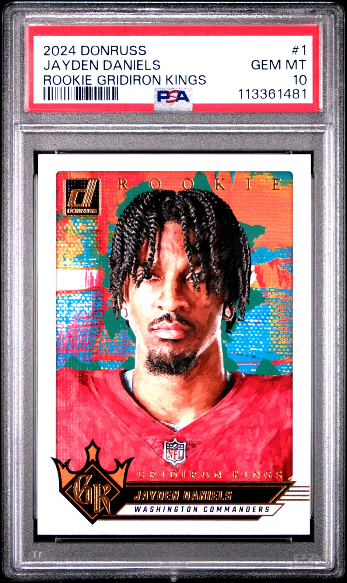 2024 Panini Donruss Rookie Gridiron Kings Jayden Daniels #1 Gem Mt 10 front