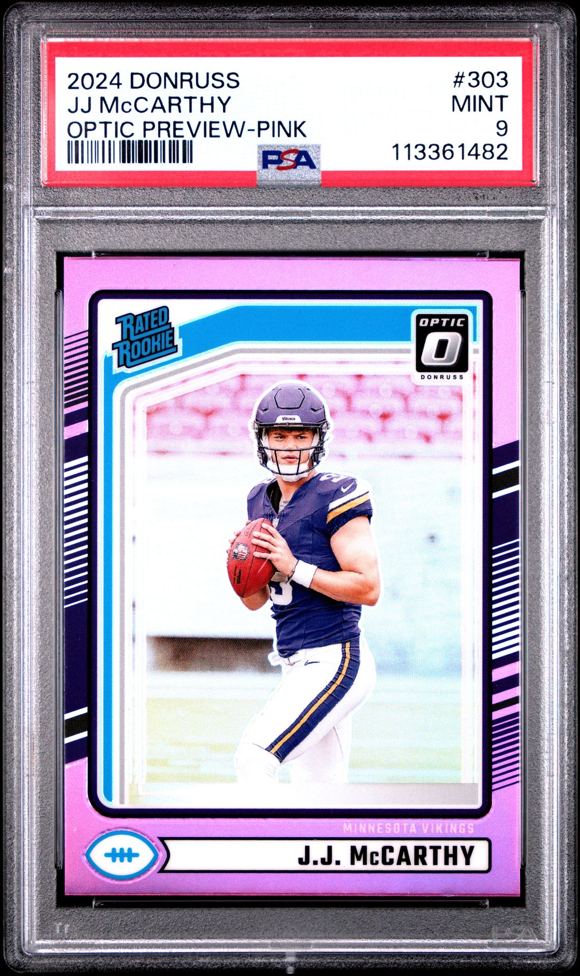 2024 Panini Donruss Jj Mccarthy #303 (Optic Preview-Pink) Mint 9 front