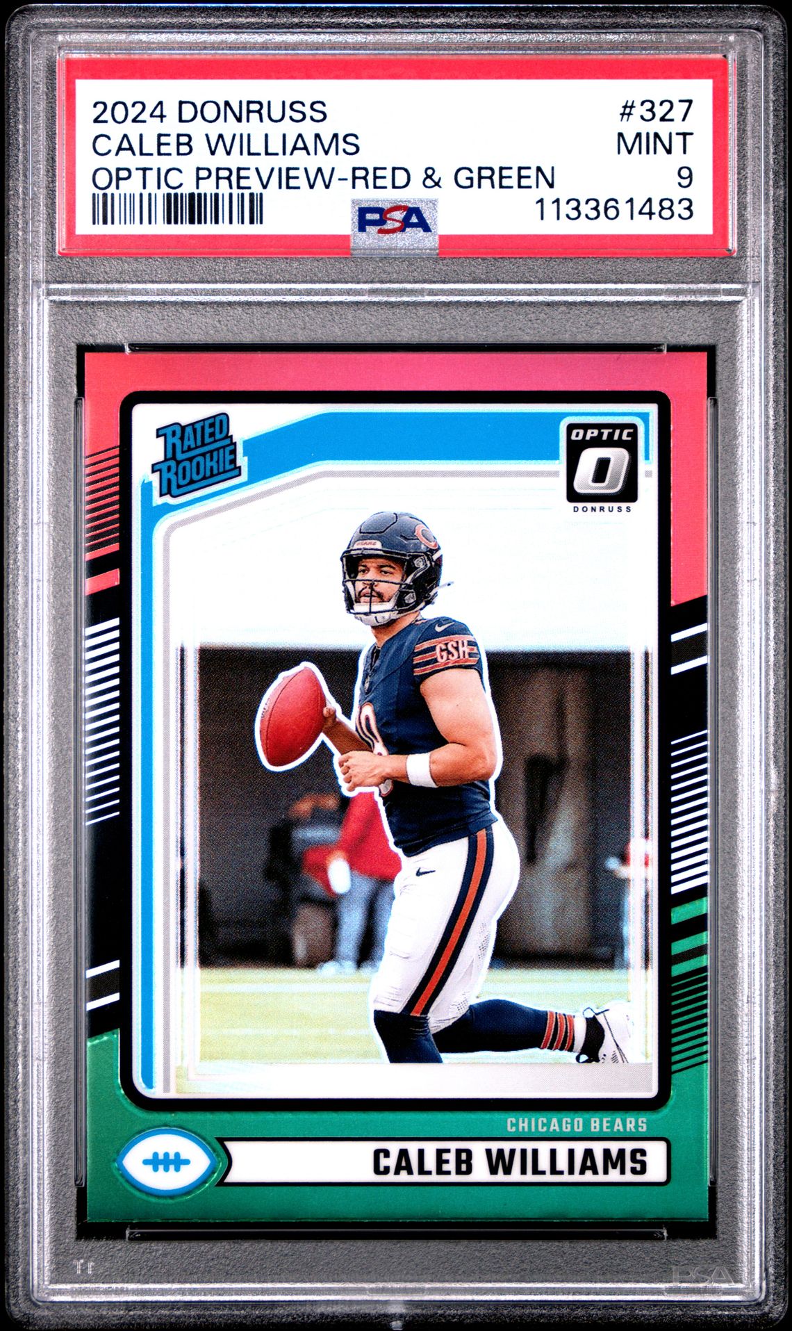 2024 Panini Donruss Caleb Williams #327 (Optic Preview-Red & Green) Mint 9 front