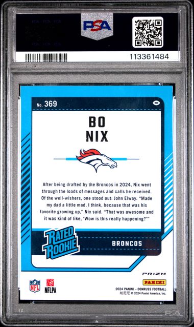 2024 Panini Donruss Bo Nix #369 (Optic Preview-Red & Green) Gem Mt 10 back