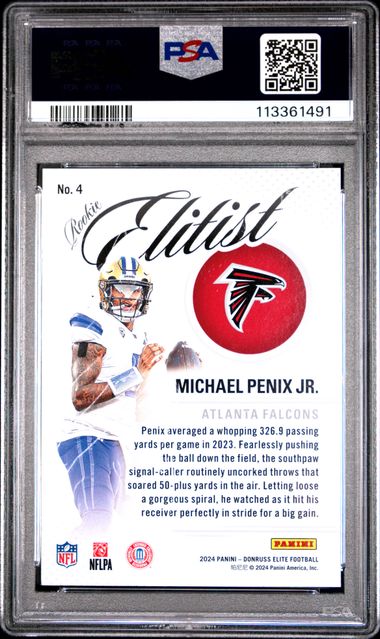 2024 Panini Donruss Elite Rookie Elitist Michael Penix Jr. #4 Gem Mt 10 back