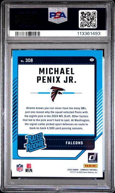 2024 Panini Donruss Michael Penix Jr. #308 Gem Mt 10 back