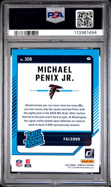 2024 Panini Donruss Michael Penix Jr. #308 Gem Mt 10 back