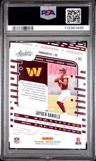 2024 Panini Absolute Jayden Daniels #102 (Red Squares) Gem Mt 10 back