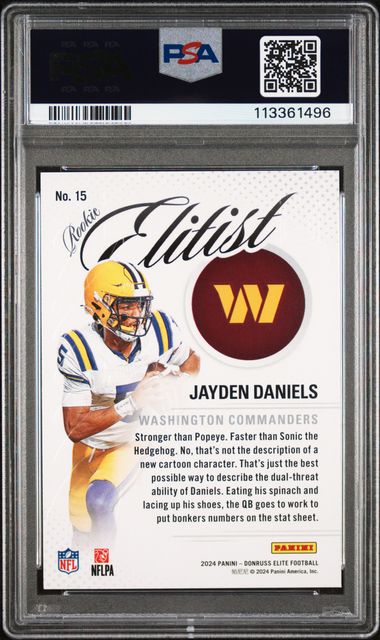 2024 Panini Donruss Elite Rookie Elitist Jayden Daniels #15 Gem Mt 10 back