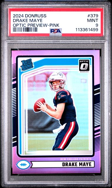 2024 Panini Donruss Drake Maye #379 (Optic Preview-Pink) Mint 9 front
