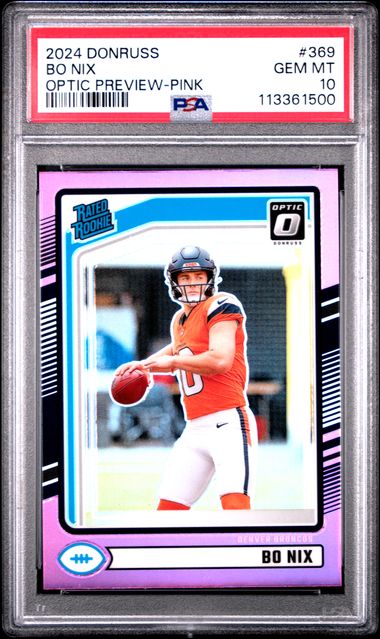 2024 Panini Donruss Bo Nix #369 (Optic Preview-Pink) Gem Mt 10 front