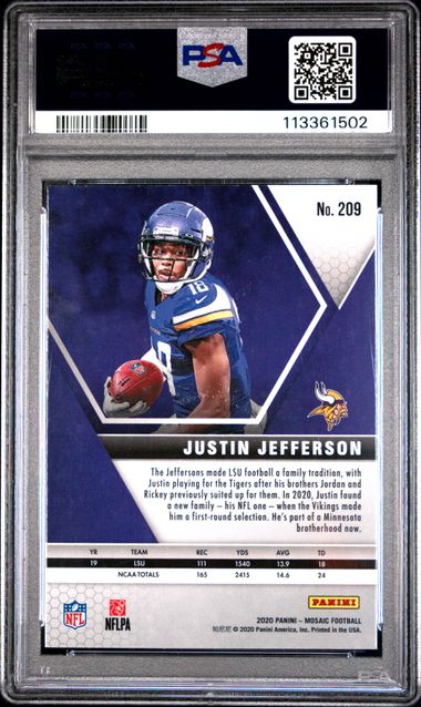 2020 Panini Mosaic Justin Jefferson #209 Mint 9 back