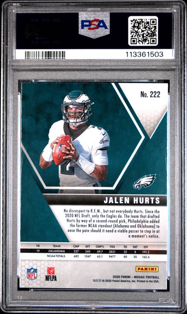 2020 Panini Mosaic Jalen Hurts #222 Mint 9 back