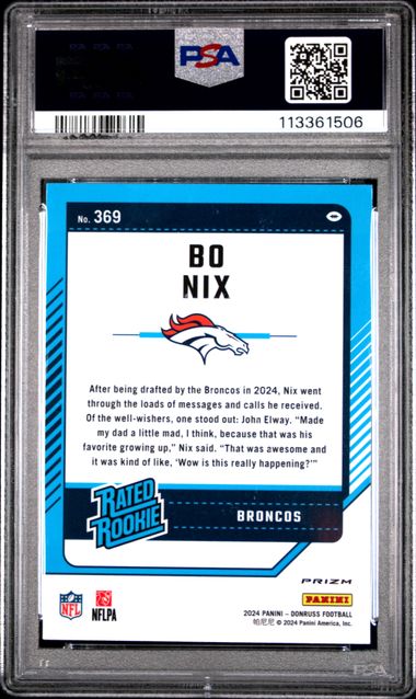 2024 Panini Donruss Bo Nix #369 (Optic Preview-Pink) Mint 9 back