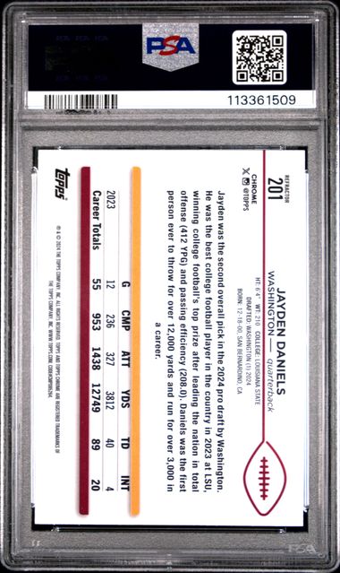 2024 Topps Chrome Jayden Daniels #201 (Refractor) Mint 9 back