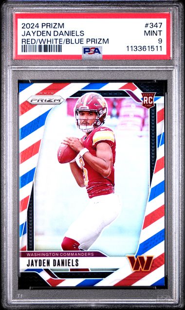 2024 Panini Prizm Jayden Daniels #347 (Red/White/Blue Prizm) Mint 9 front
