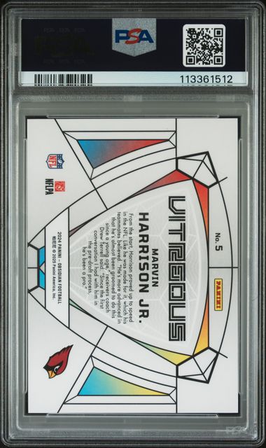2024 Panini Obsidian Vitreous Marvin Harrison Jr. #5 Gem Mt 10 back