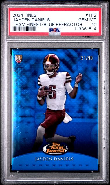 2024 Topps Finest Team Finest Jayden Daniels #Tf2 (Team Finest-Blue Refractor) Gem Mt 10 front